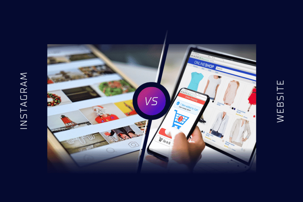 Instagram business vs website showing social media store and ecommerce website